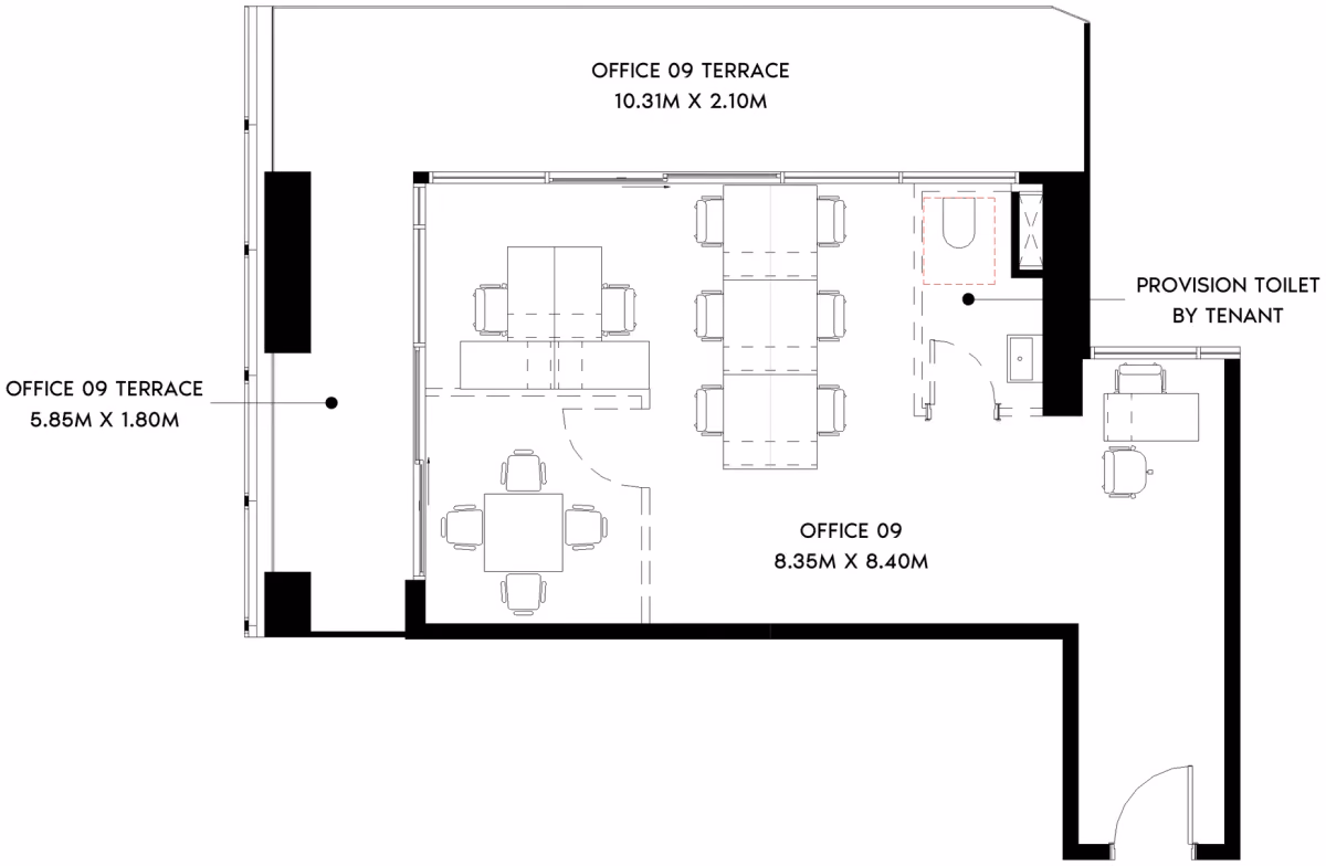 תוכנית משרד · Office T-02D ב־נדל"ן להשקעה Azizi Tower 1, באזור Al Jaddaf, דובאי