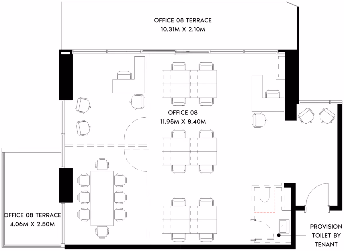 תוכנית משרד · Office T-03A ב־נדל"ן להשקעה Azizi Tower 1, באזור Al Jaddaf, דובאי
