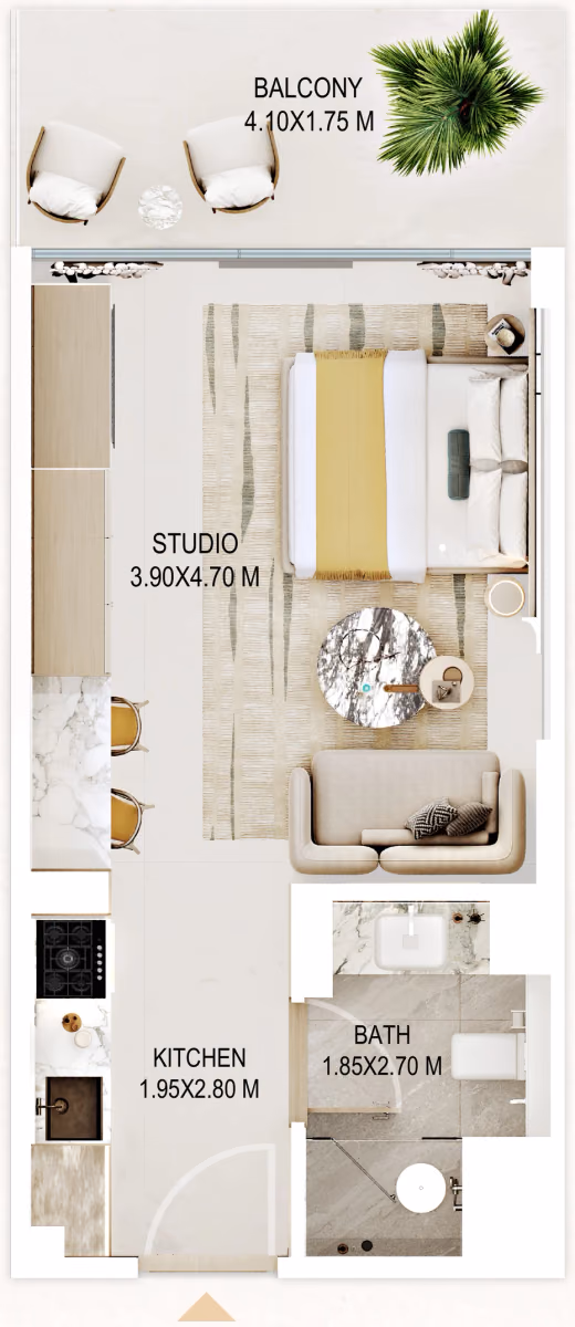 תוכנית סטודיו · Type A ב־נדל"ן להשקעה Rabdan Gardens, באזור Jumeirah Garden City, דובאי