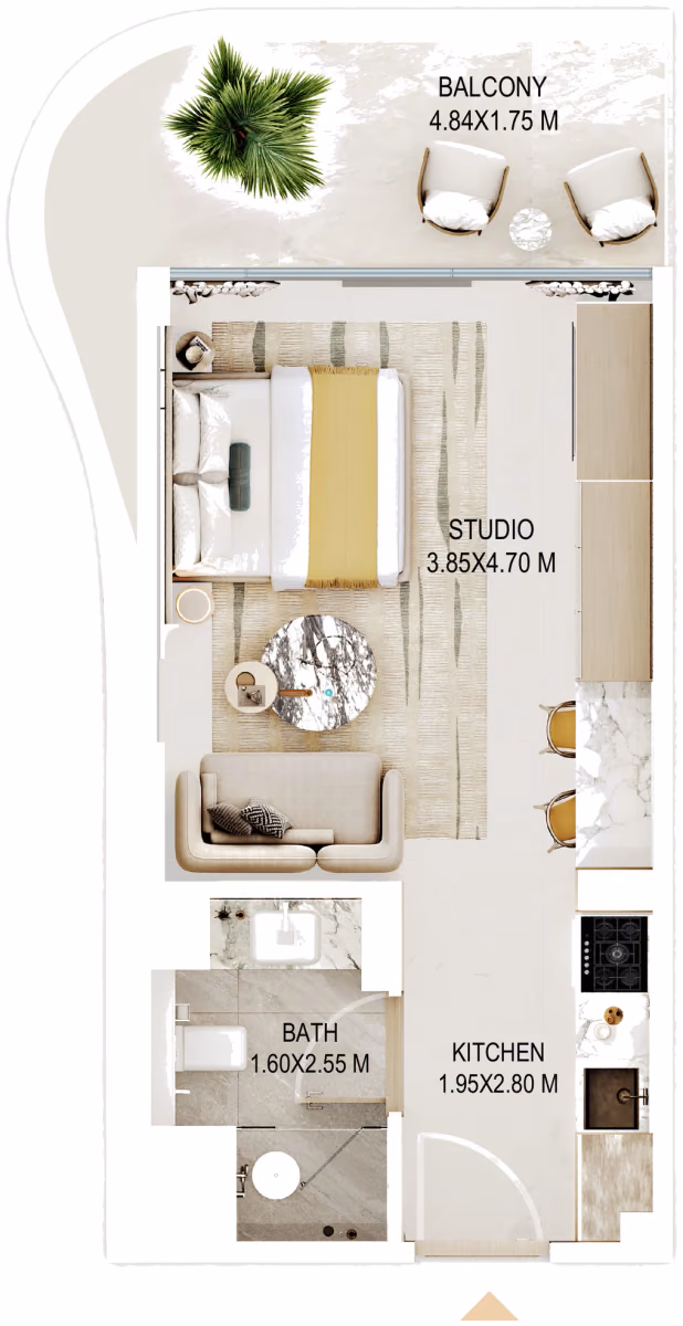 תוכנית סטודיו · Type B ב־נדל"ן להשקעה Rabdan Gardens, באזור Jumeirah Garden City, דובאי