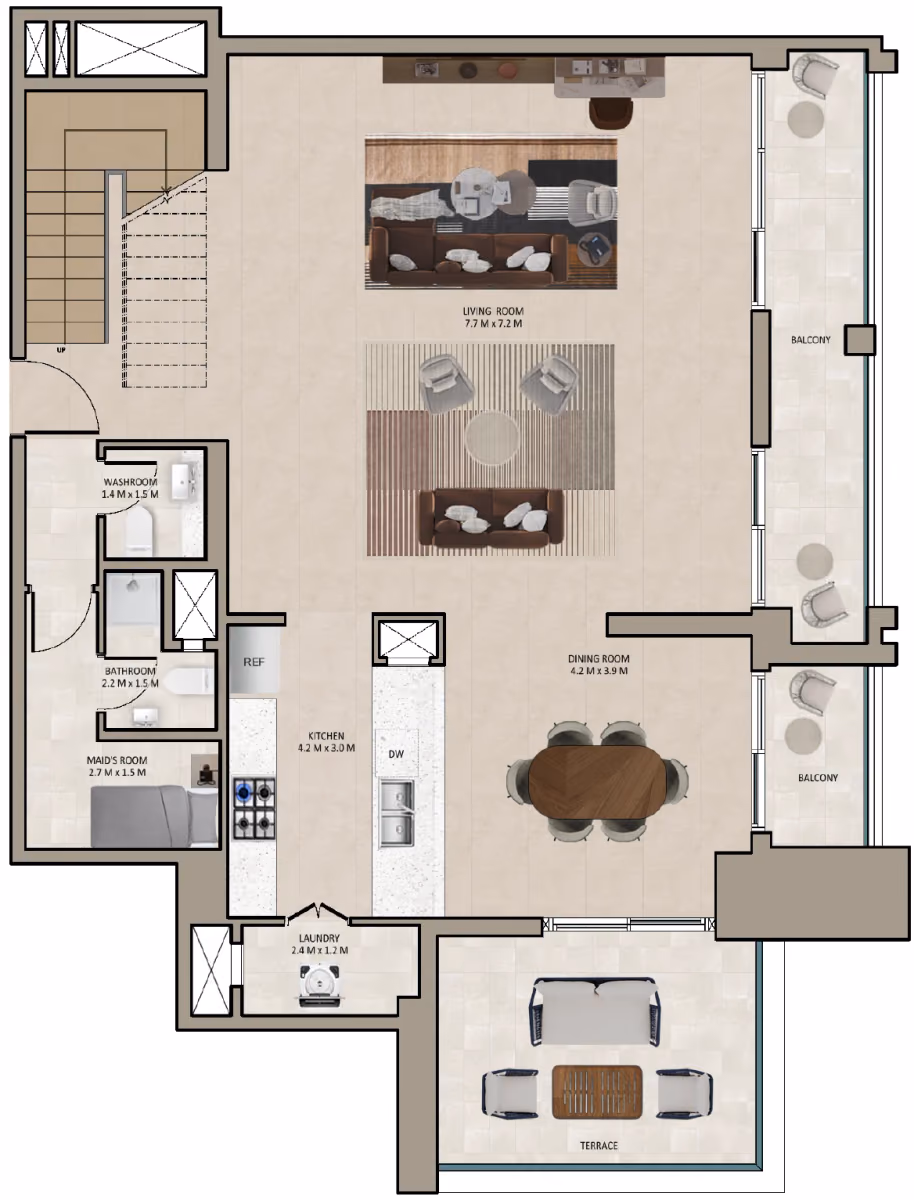תוכנית 3 חדרי שינה · דופלקס · Duplex Type A ב־נדל"ן להשקעה Marriott Residences Sheikh Zayed Road, באזור Al Barsha, דובאי (קומה תחתונה)