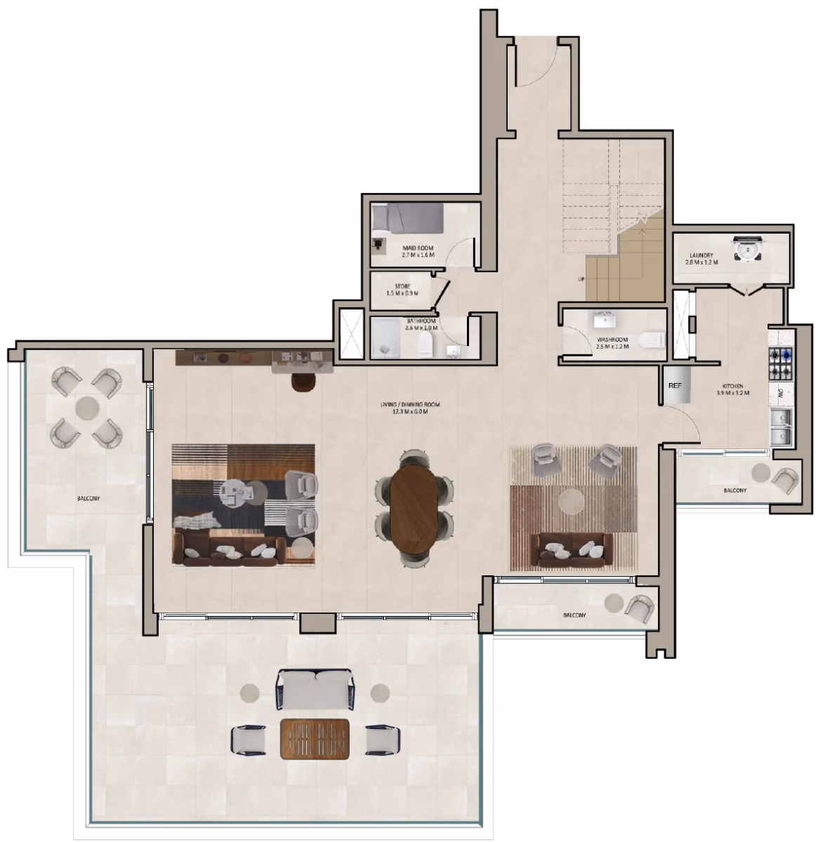 תוכנית 3 חדרי שינה · דופלקס · Duplex Type B ב־נדל"ן להשקעה Marriott Residences Sheikh Zayed Road, באזור Al Barsha, דובאי (קומה תחתונה)