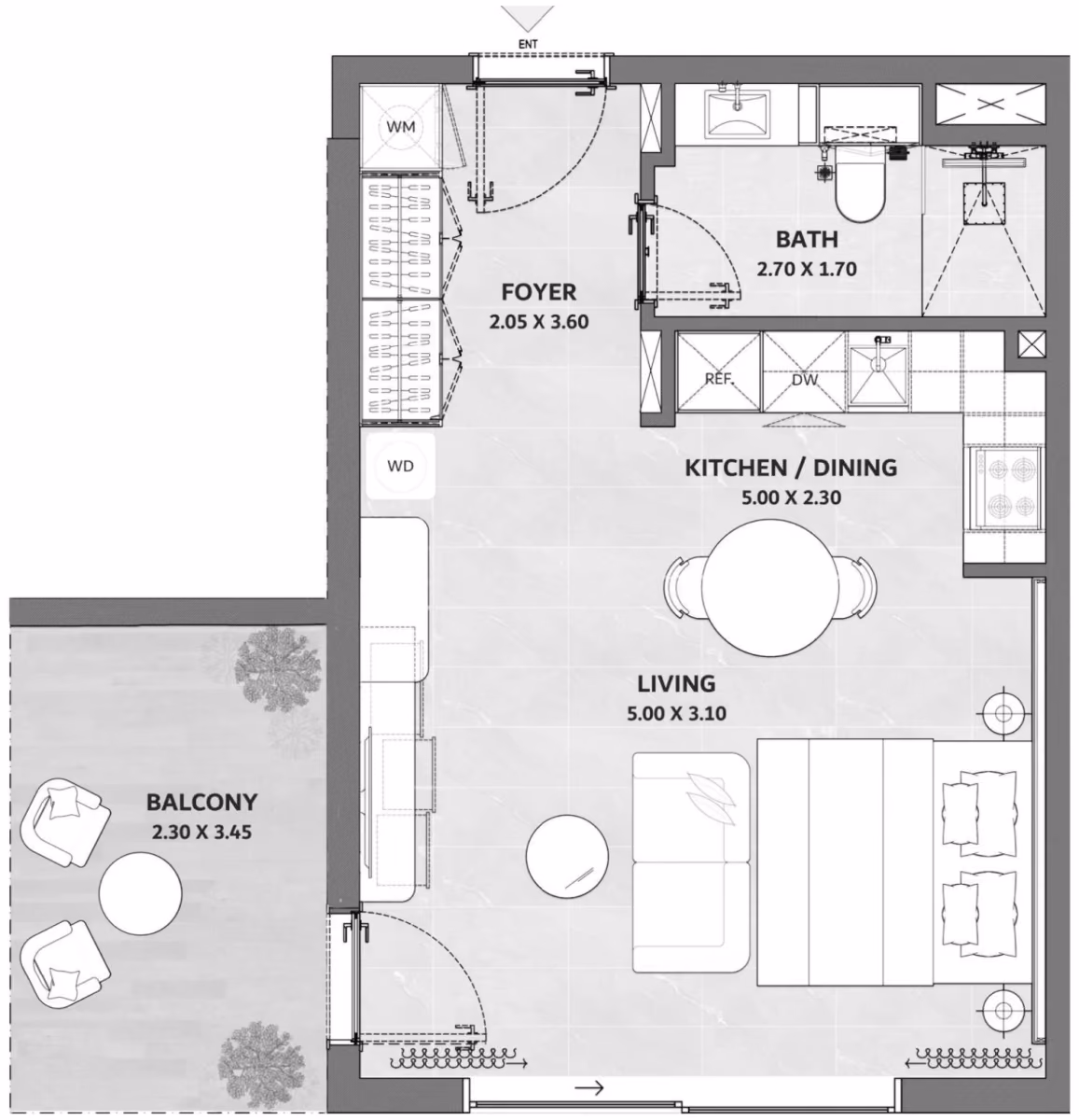 תוכנית סטודיו · Type S2 ב־נדל"ן להשקעה Amber by Enso, באזור Jumeirah Garden City, דובאי