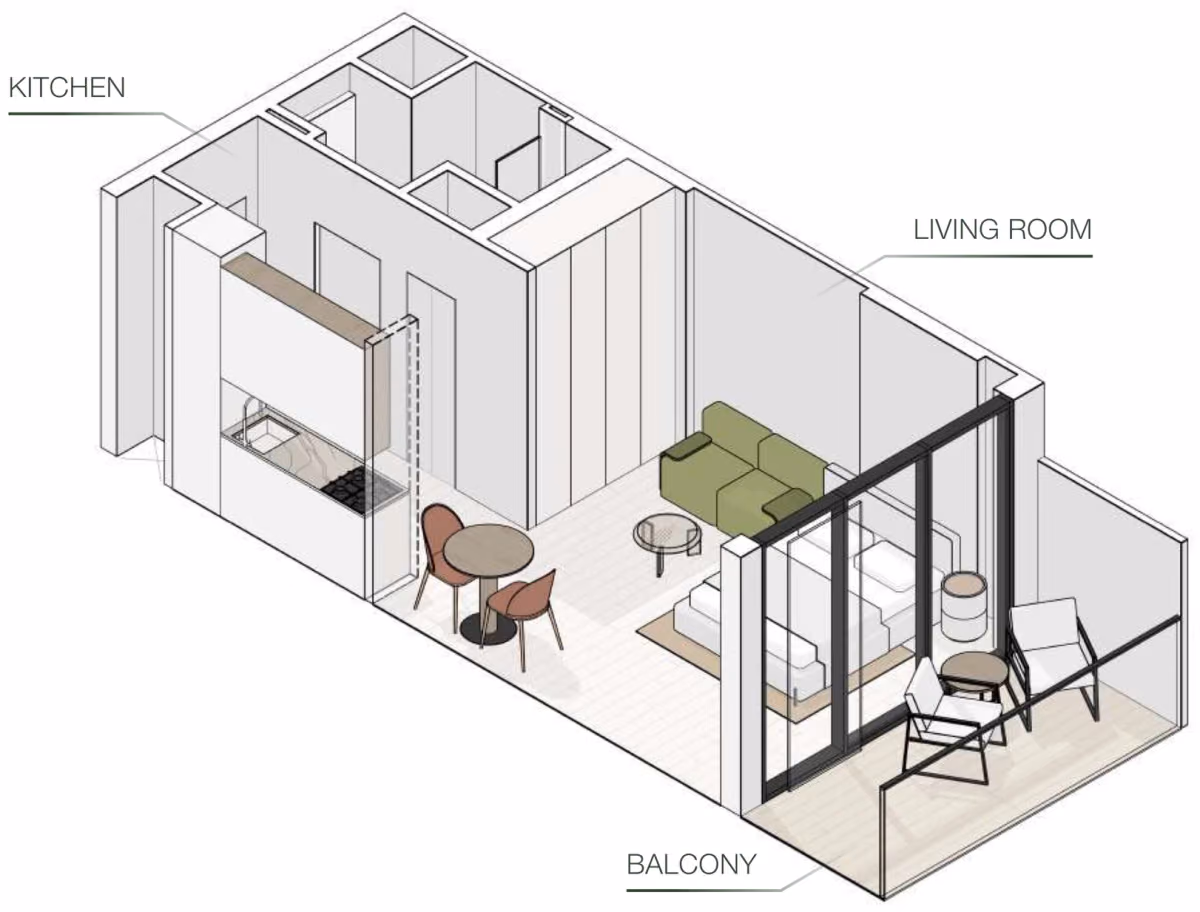תוכנית סטודיו · Type G ב־נדל"ן להשקעה Object One EVERGR1N HOUSE, באזור Jumeirah Garden City, דובאי