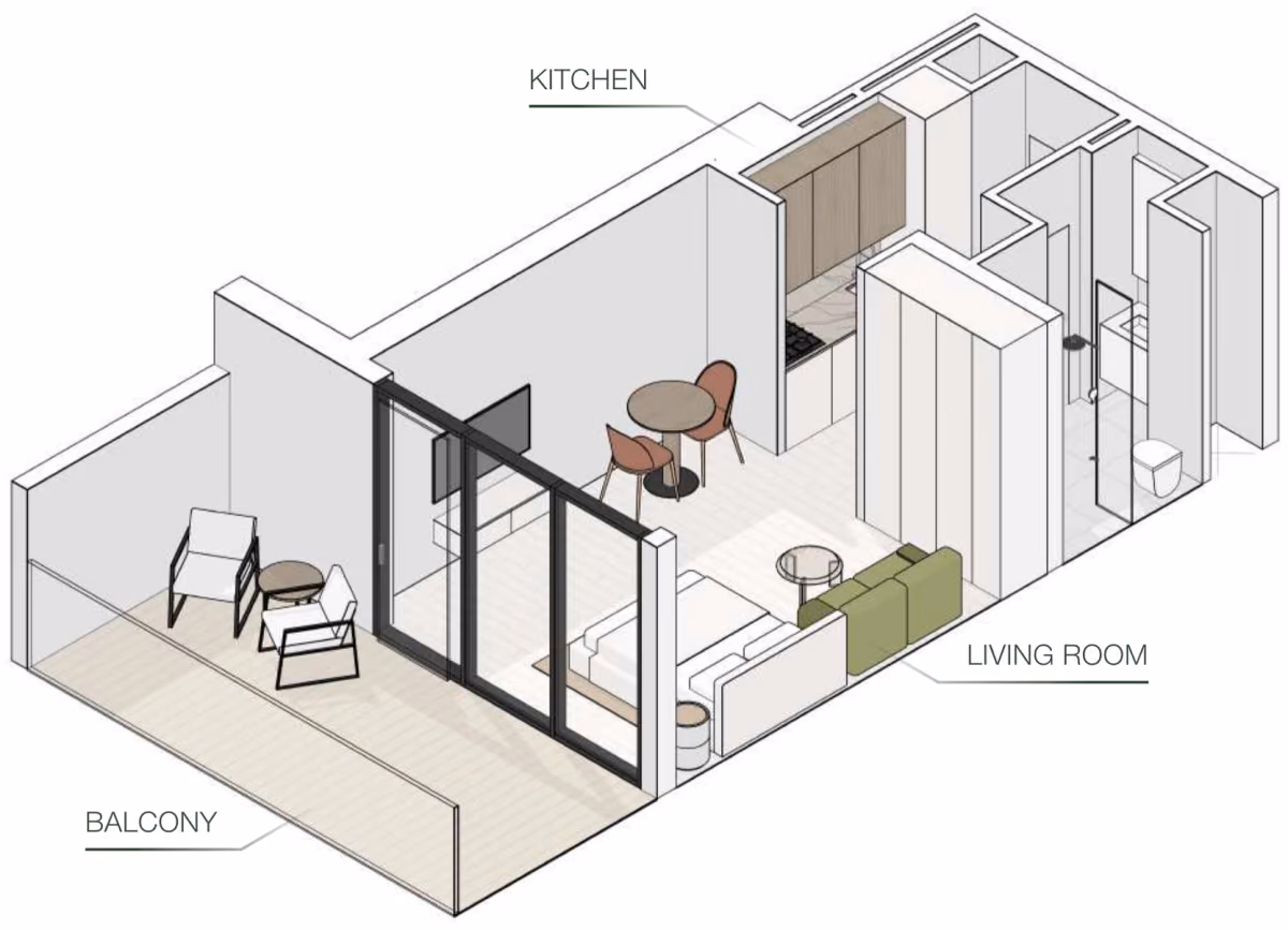 תוכנית סטודיו · Type L ב־נדל"ן להשקעה Object One EVERGR1N HOUSE, באזור Jumeirah Garden City, דובאי