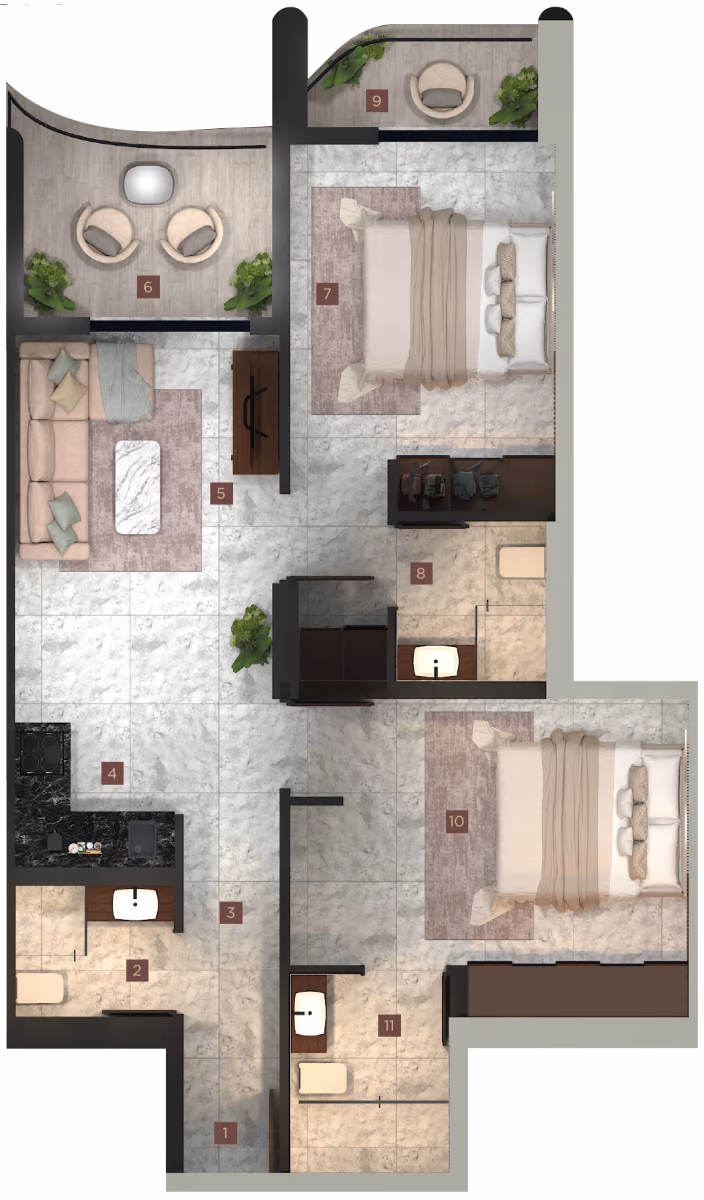 תוכנית 2 חדרי שינה · Large ב־נדל"ן להשקעה Calisi by Zoya, באזור Dubai South, דובאי