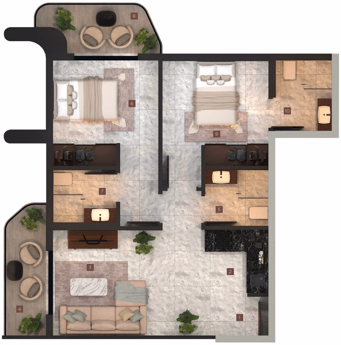 תוכנית 2 חדרי שינה ב־נדל"ן להשקעה Calisi by Zoya, באזור Dubai South, דובאי