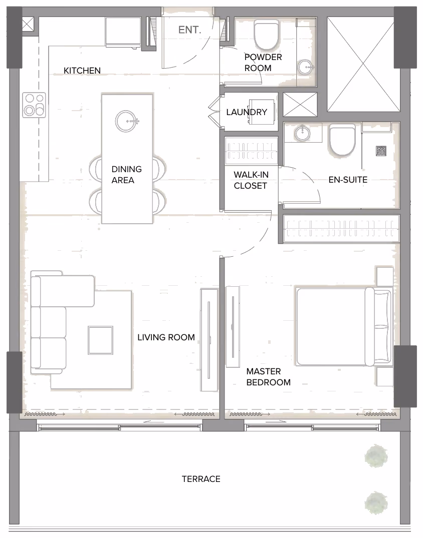 תוכנית חדר שינה אחד · Type A ב־נדל"ן להשקעה Arka Enclave, באזור Dubai Islands, דובאי