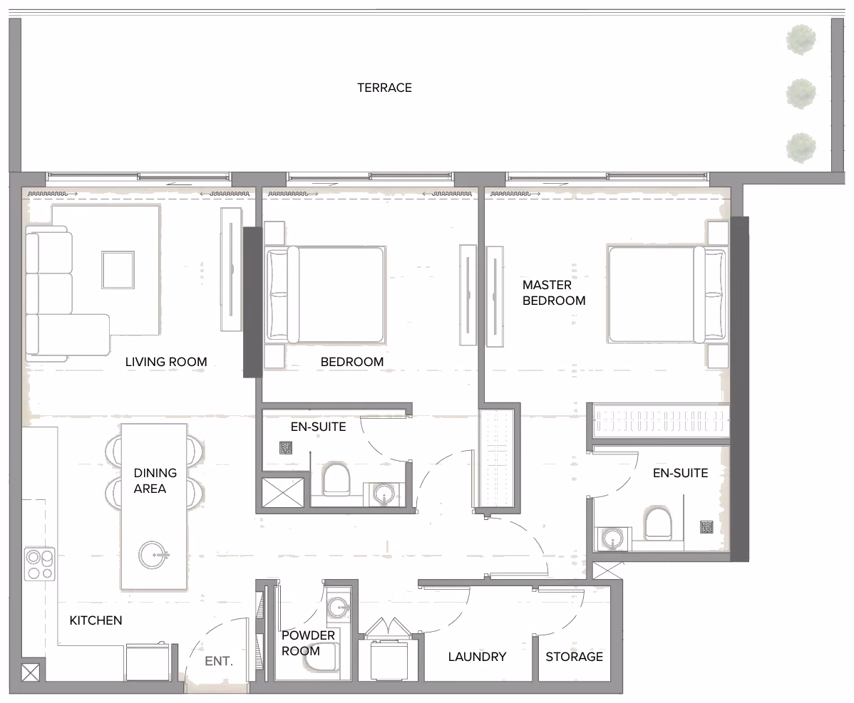תוכנית 2 חדרי שינה · Type A1 ב־נדל"ן להשקעה Arka Enclave, באזור Dubai Islands, דובאי
