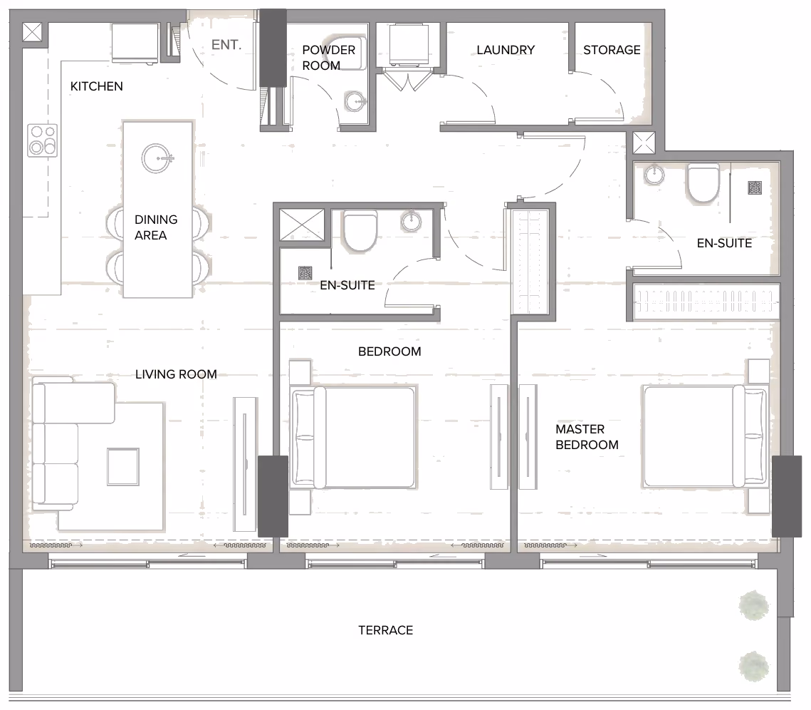 תוכנית 2 חדרי שינה · Type A2 ב־נדל"ן להשקעה Arka Enclave, באזור Dubai Islands, דובאי