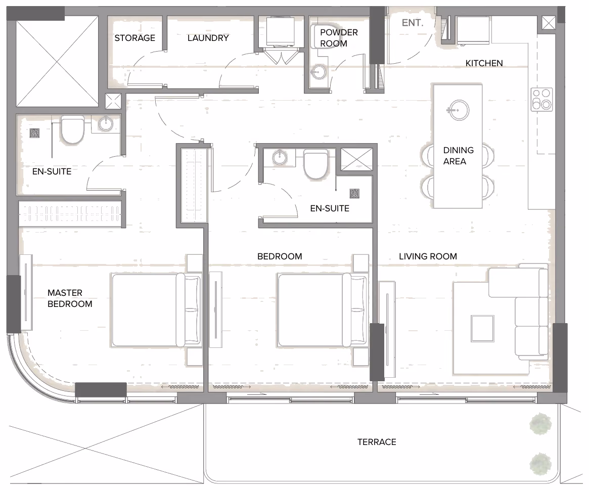 תוכנית 2 חדרי שינה · Type A5 ב־נדל"ן להשקעה Arka Enclave, באזור Dubai Islands, דובאי