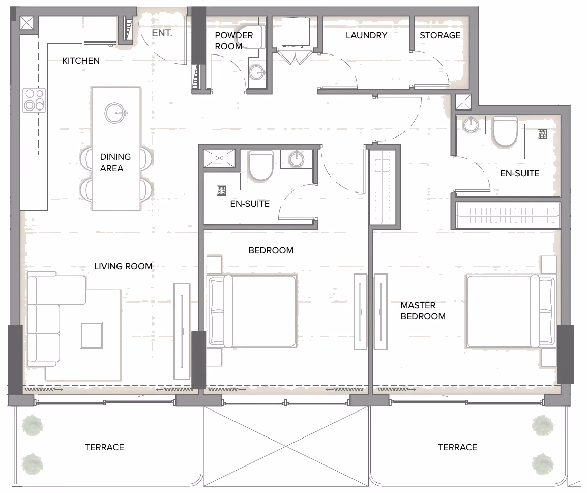 תוכנית 2 חדרי שינה · Type A7 ב־נדל"ן להשקעה Arka Enclave, באזור Dubai Islands, דובאי
