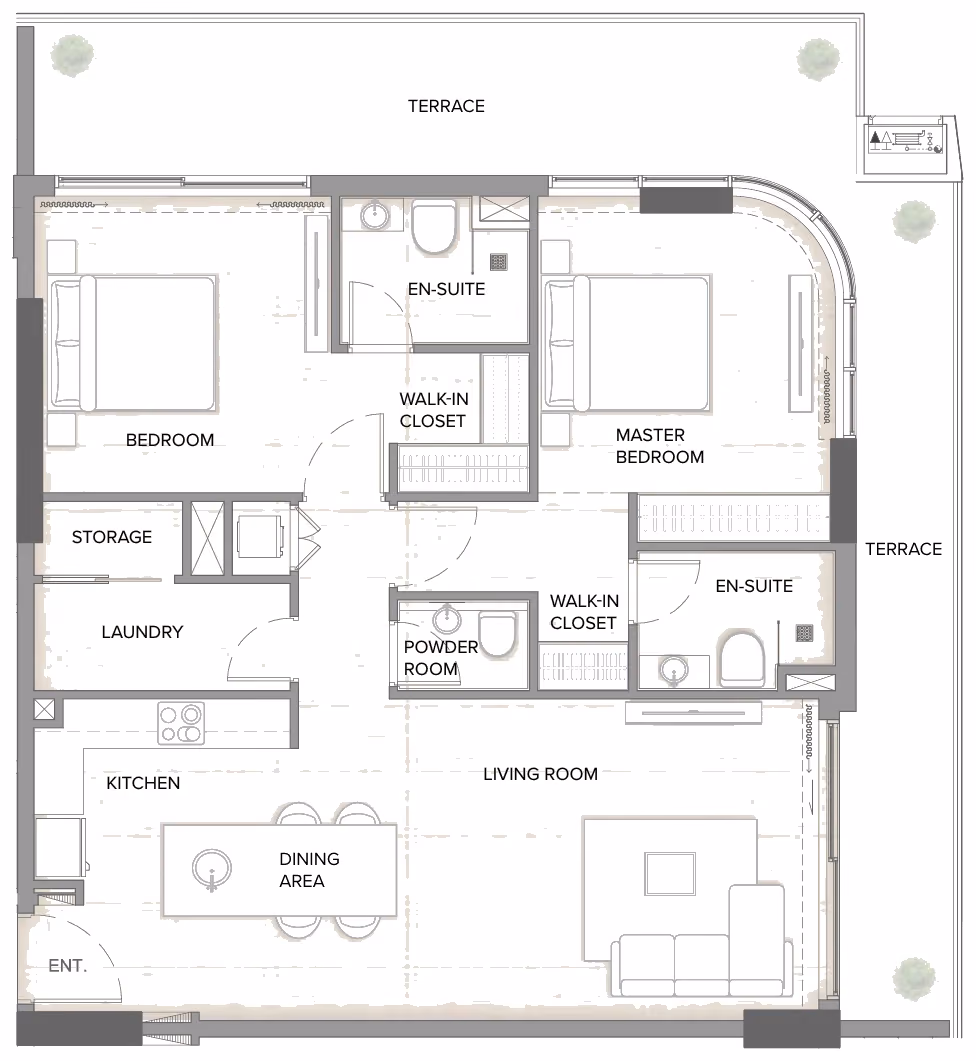 תוכנית 2 חדרי שינה · Type B1 ב־נדל"ן להשקעה Arka Enclave, באזור Dubai Islands, דובאי