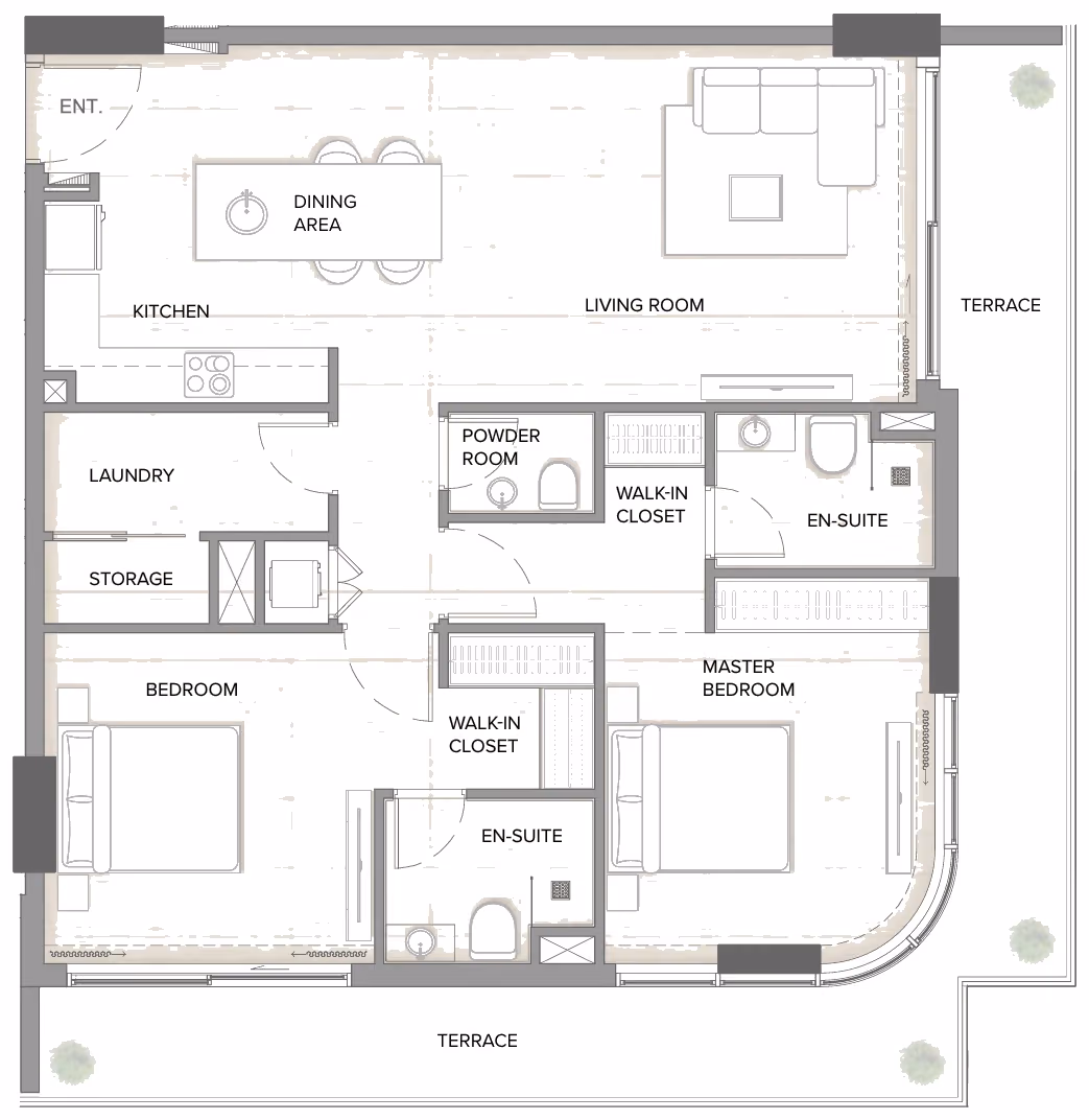 תוכנית 2 חדרי שינה · Type B2 ב־נדל"ן להשקעה Arka Enclave, באזור Dubai Islands, דובאי