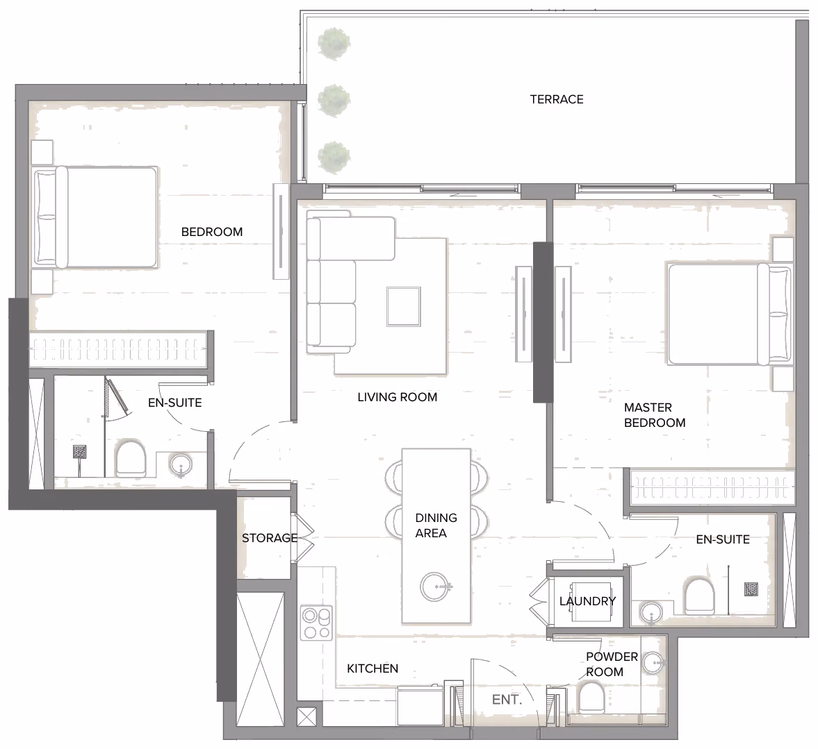 תוכנית 2 חדרי שינה · Type C ב־נדל"ן להשקעה Arka Enclave, באזור Dubai Islands, דובאי