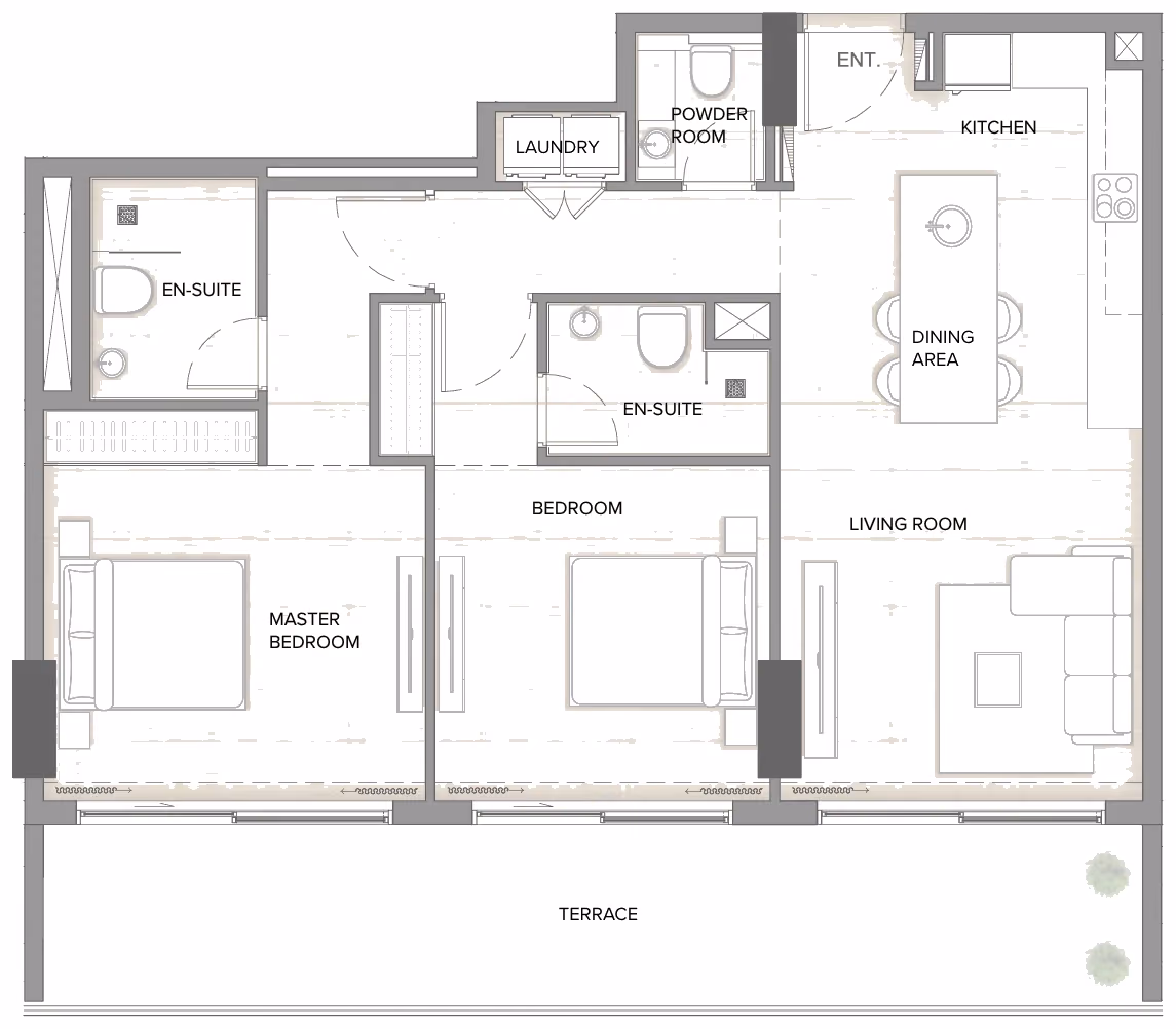 תוכנית 2 חדרי שינה · Type D ב־נדל"ן להשקעה Arka Enclave, באזור Dubai Islands, דובאי