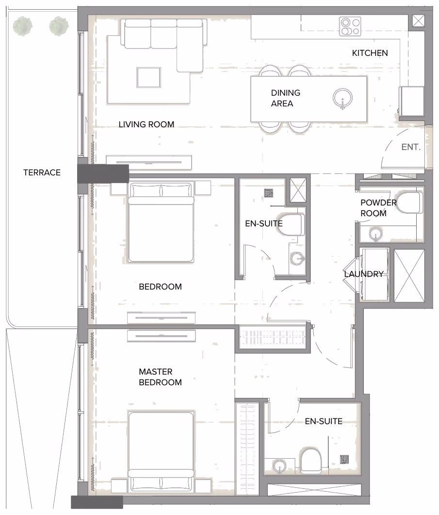 תוכנית 2 חדרי שינה · Type D2 ב־נדל"ן להשקעה Arka Enclave, באזור Dubai Islands, דובאי