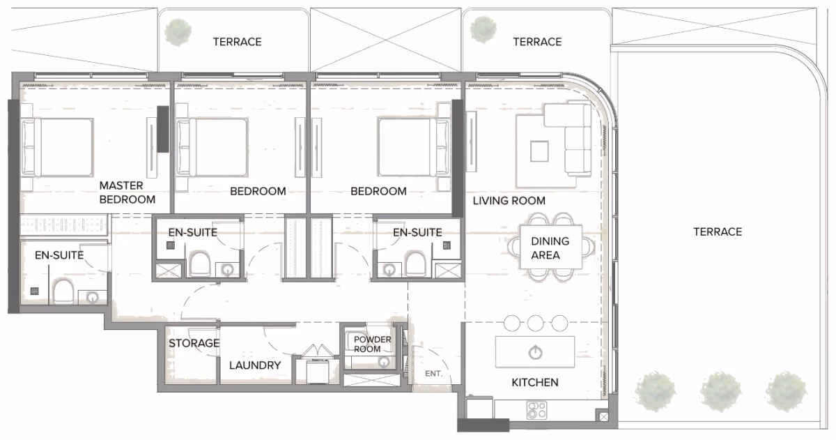 תוכנית 3 חדרי שינה · Type A ב־נדל"ן להשקעה Arka Enclave, באזור Dubai Islands, דובאי