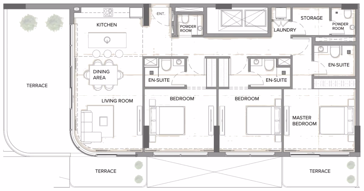 תוכנית 3 חדרי שינה · Type B ב־נדל"ן להשקעה Arka Enclave, באזור Dubai Islands, דובאי