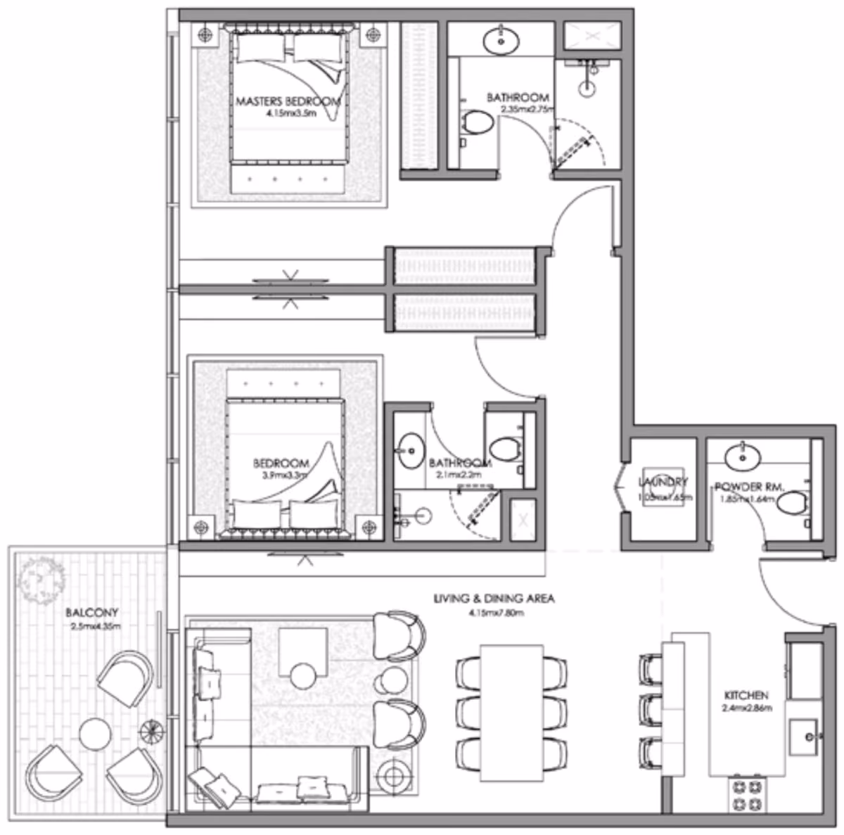 תוכנית 2 חדרי שינה · Type A ב־נדל"ן להשקעה Ajmal Makan Blue Beach Residence, באזור Waterfront City, שארג’ה