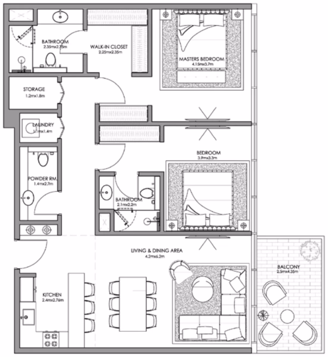 תוכנית 2 חדרי שינה · Type B ב־נדל"ן להשקעה Ajmal Makan Blue Beach Residence, באזור Waterfront City, שארג’ה