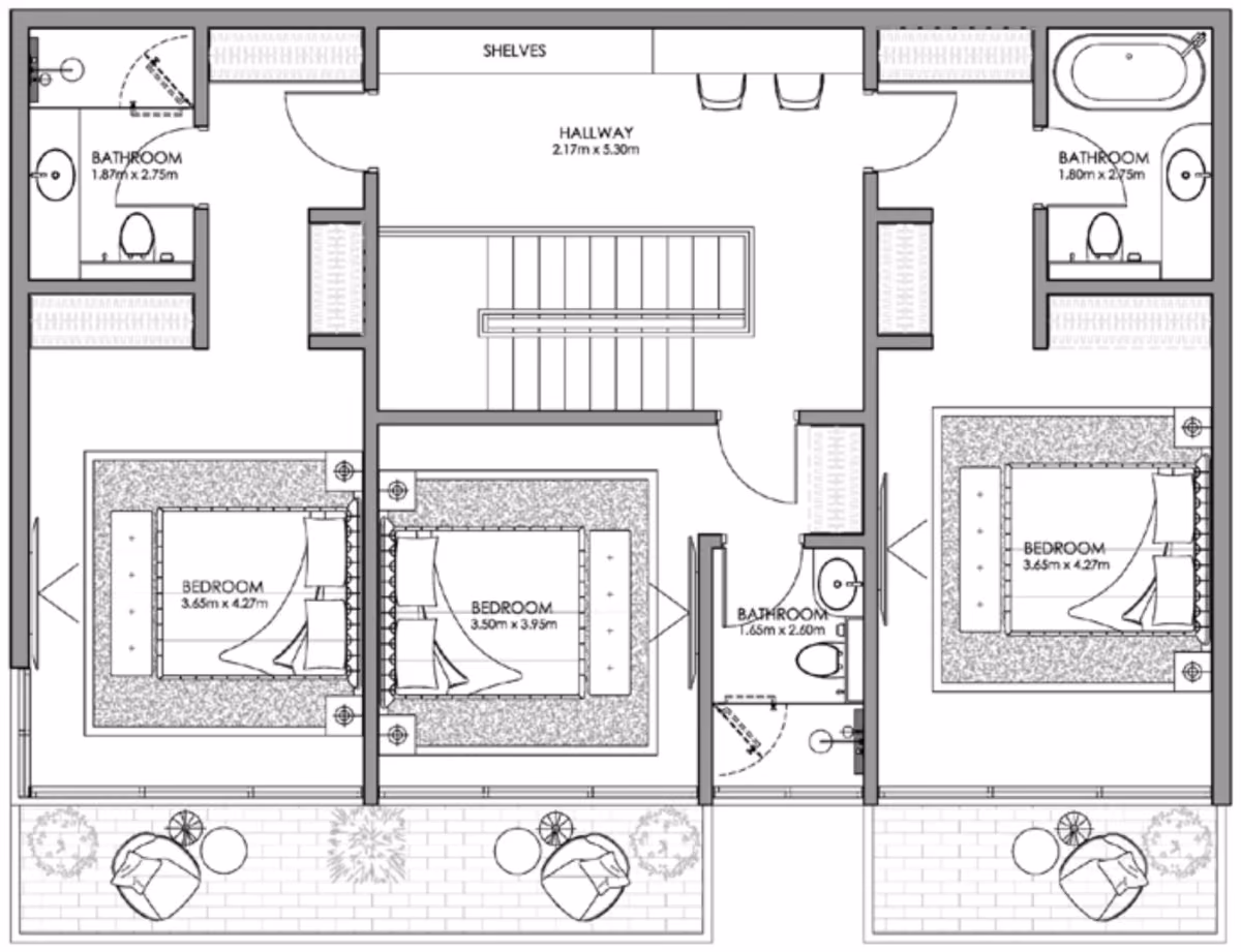 תוכנית 3 חדרי שינה · דופלקס ב־נדל"ן להשקעה Ajmal Makan Blue Beach Residence, באזור Waterfront City, שארג’ה (קומה ראשונה)