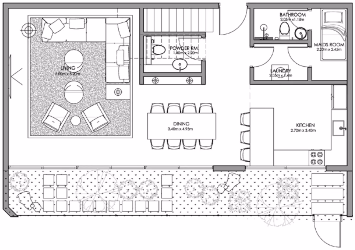 תוכנית 3 חדרי שינה · דופלקס ב־נדל"ן להשקעה Ajmal Makan Blue Beach Residence, באזור Waterfront City, שארג’ה (קומת קרקע)