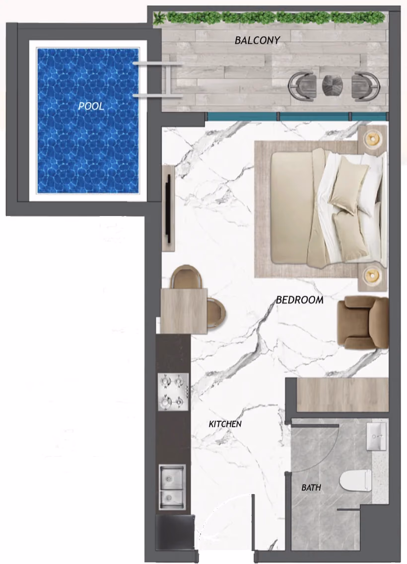 תוכנית סטודיו · With Pool ב־נדל"ן להשקעה Samana Manhattan 2, באזור Jumeirah Village Circle (JVC), דובאי