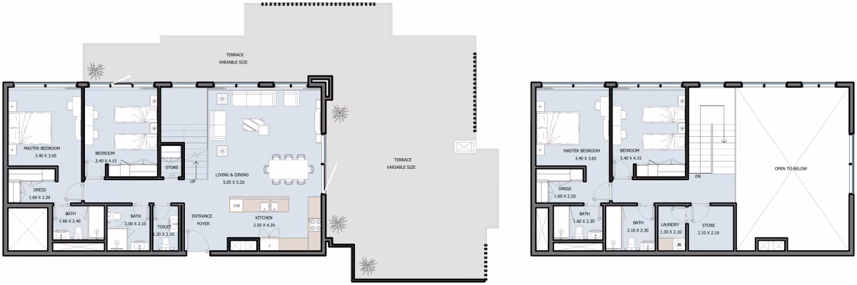 תוכנית 4 חדרי שינה · פנטהאוז · Penthouse Type E ב־השקעה בנדל"ן Reportage Selina Bay באי יאס, אבו דאבי