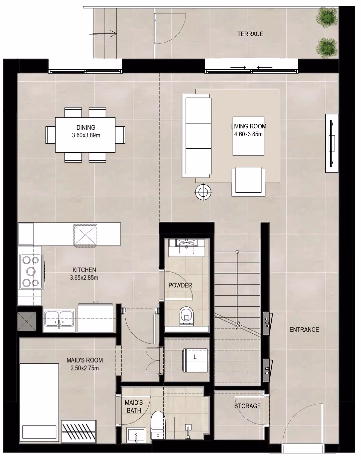 תוכנית 3 חדרי שינה · דופלקס · Duplex Type A ב־נדל"ן להשקעה Fiori, באזור Town Square, דובאי (קומת קרקע)