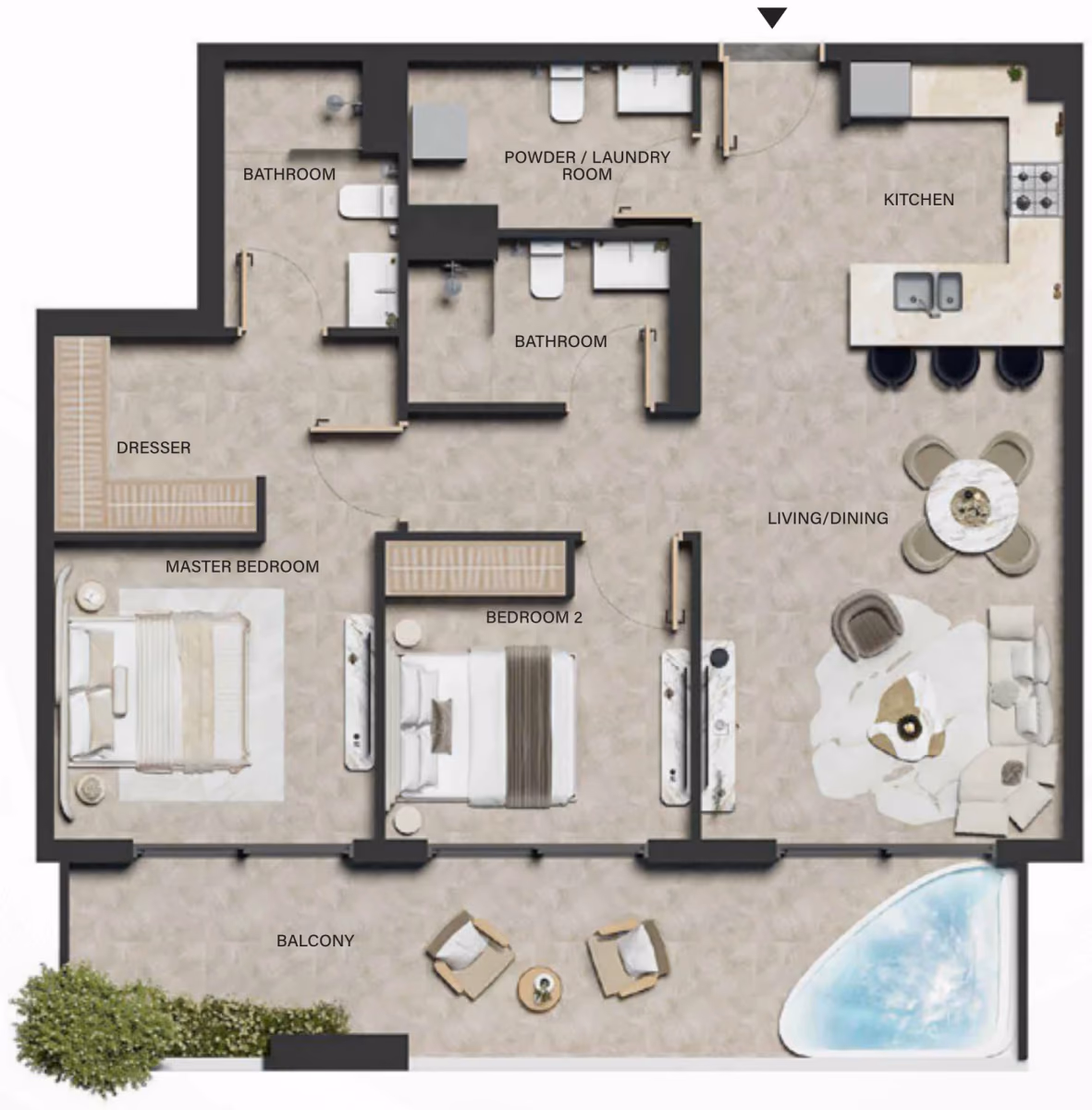 תוכנית 2 חדרי שינה · Type 02 ב־נדל"ן להשקעה LEOS Weybridge Gardens 5, באזור Dubailand, דובאי