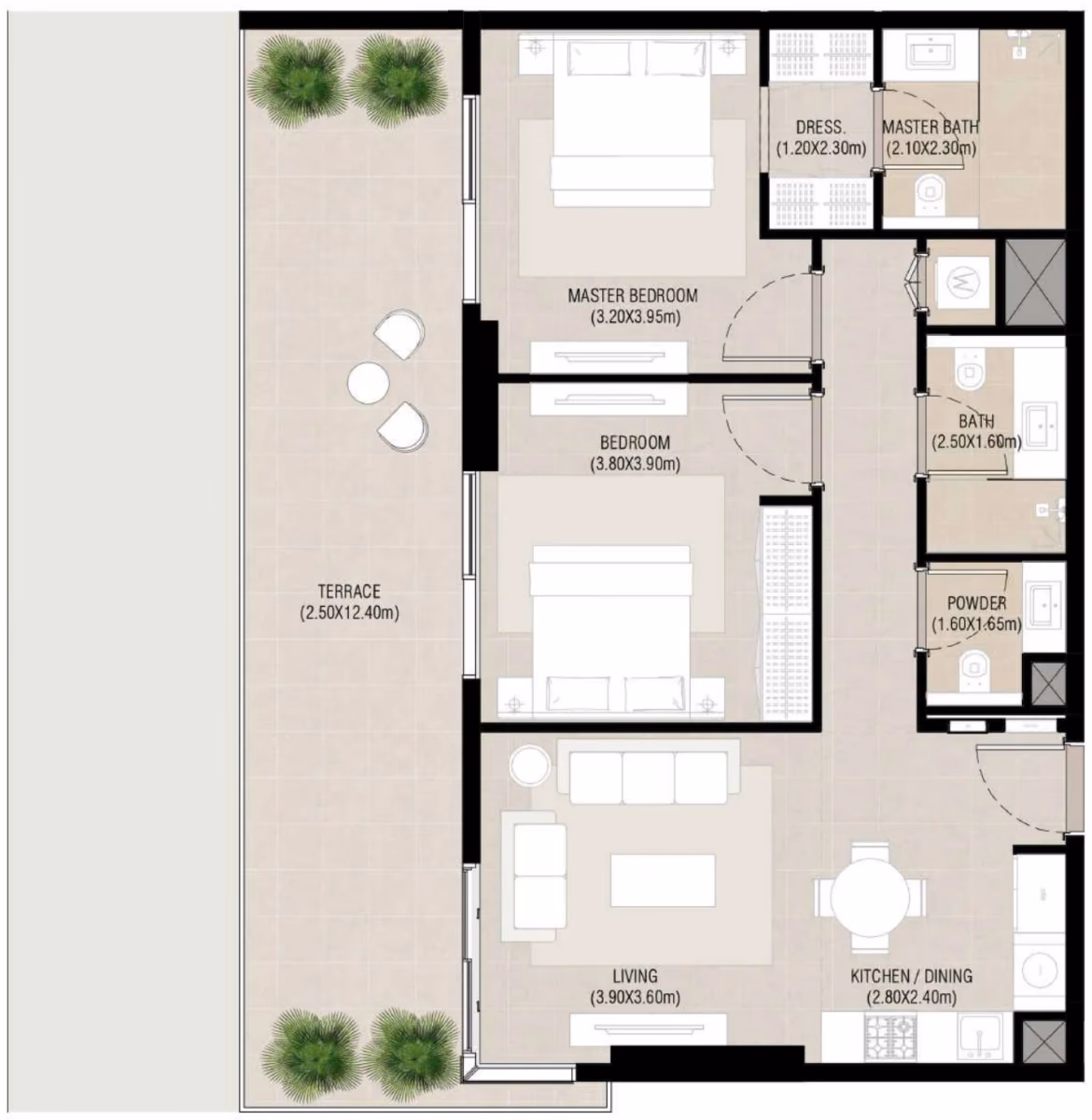 תוכנית 2 חדרי שינה · Type B1 ב־נדל"ן להשקעה Nshama Camden, באזור Town Square, דובאי