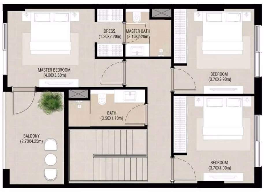 תוכנית 3 חדרי שינה · דופלקס · Duplex Type A ב־נדל"ן להשקעה Nshama Camden, באזור Town Square, דובאי (קומה ראשונה)