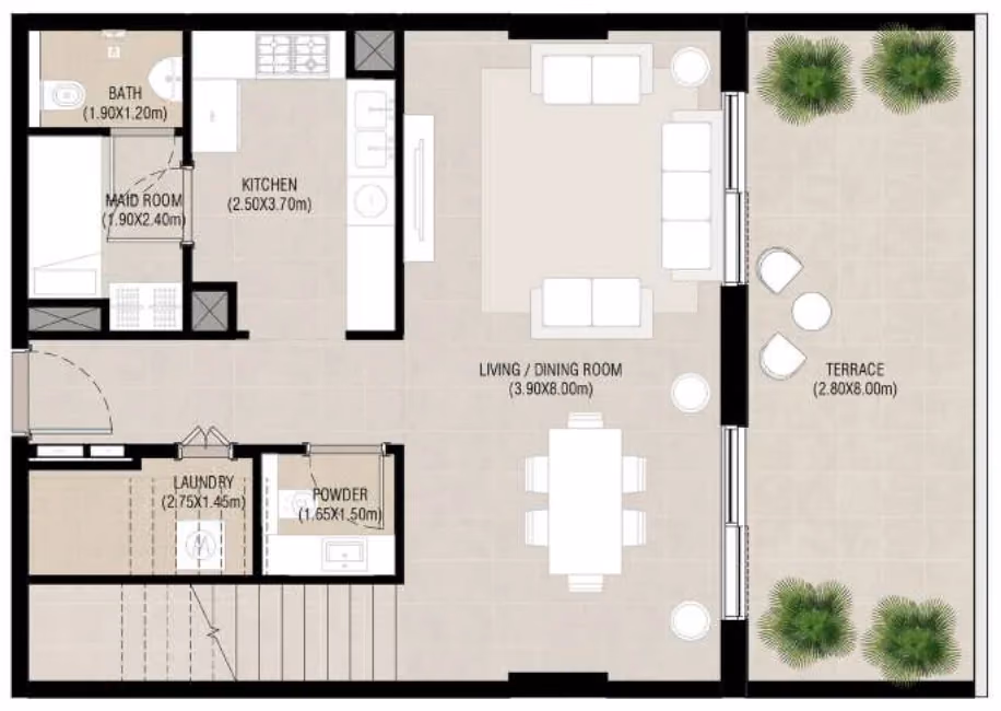 תוכנית 3 חדרי שינה · דופלקס · Duplex Type A ב־נדל"ן להשקעה Nshama Camden, באזור Town Square, דובאי (קומת קרקע)