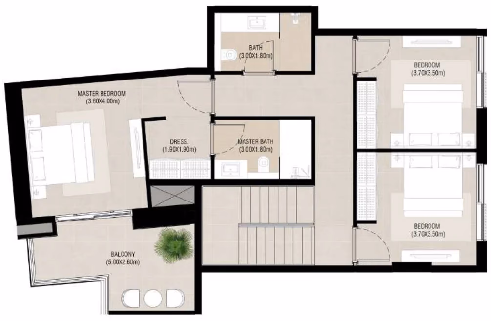 תוכנית 3 חדרי שינה · דופלקס · Duplex Type B ב־נדל"ן להשקעה Nshama Camden, באזור Town Square, דובאי (קומה ראשונה)