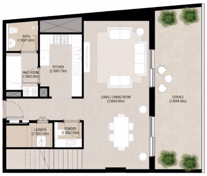 תוכנית 3 חדרי שינה · דופלקס · Duplex Type B ב־נדל"ן להשקעה Nshama Camden, באזור Town Square, דובאי (קומת קרקע)