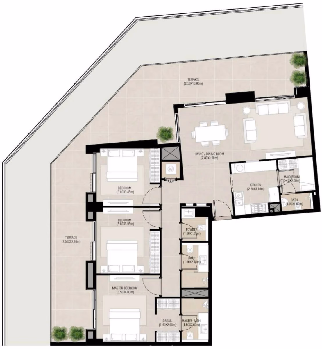 תוכנית 3 חדרי שינה · Type A1 ב־נדל"ן להשקעה Nshama Camden, באזור Town Square, דובאי