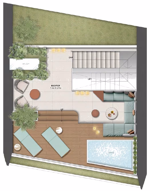 תוכנית 2 חדרי שינה · דופלקס · Chalet A ב־נדל"ן להשקעה Omniyat Orise by Beyond, באזור Maritime City, דובאי (גג)