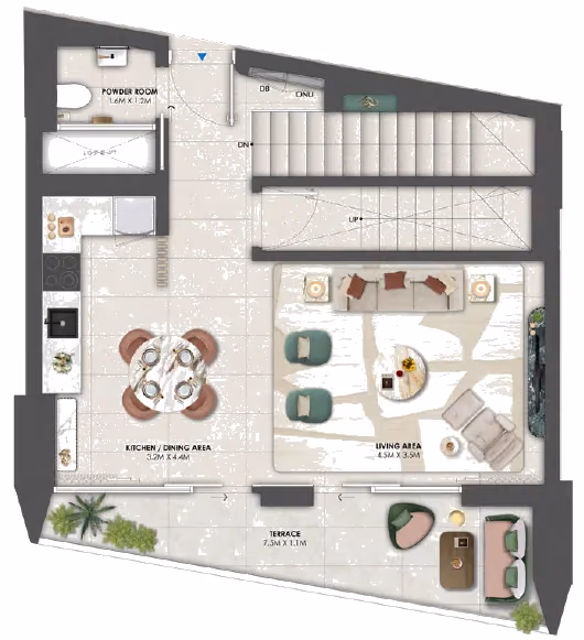 תוכנית 2 חדרי שינה · דופלקס · Chalet A ב־נדל"ן להשקעה Omniyat Orise by Beyond, באזור Maritime City, דובאי (קומה עליונה)
