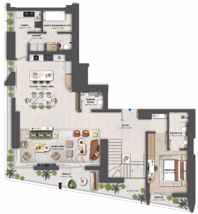 תוכנית 4 חדרי שינה · פנטהאוז · Penthouse A ב־נדל"ן להשקעה Omniyat Orise by Beyond, באזור Maritime City, דובאי (קומה עליונה)