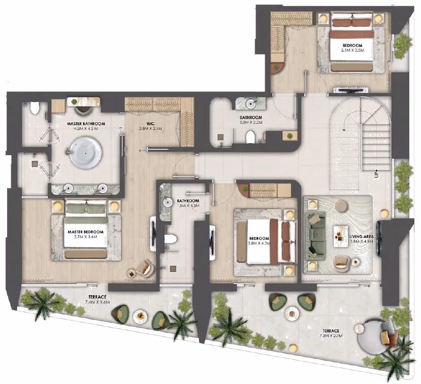 תוכנית 4 חדרי שינה · פנטהאוז · Penthouse B ב־נדל"ן להשקעה Omniyat Orise by Beyond, באזור Maritime City, דובאי (קומה תחתונה)