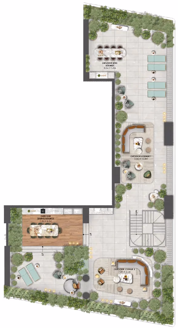 תוכנית 4 חדרי שינה · פנטהאוז · Penthouse C1 ב־נדל"ן להשקעה Omniyat Orise by Beyond, באזור Maritime City, דובאי (גג)