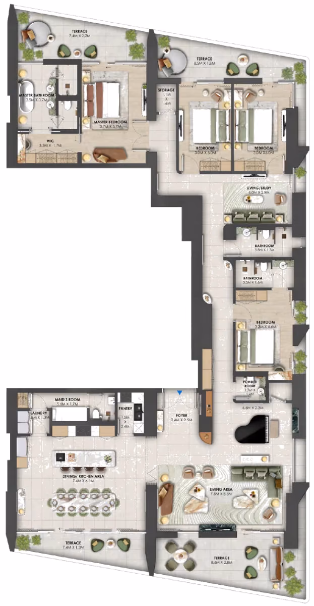 תוכנית 4 חדרי שינה · פנטהאוז · Penthouse C3 ב־נדל"ן להשקעה Omniyat Orise by Beyond, באזור Maritime City, דובאי