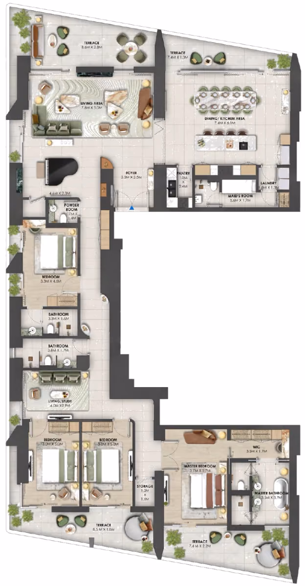 תוכנית 4 חדרי שינה · פנטהאוז · Penthouse C4 ב־נדל"ן להשקעה Omniyat Orise by Beyond, באזור Maritime City, דובאי