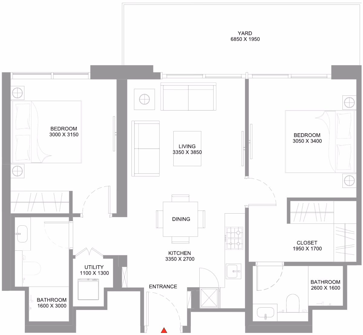 תוכנית 2 חדרי שינה · Type F - Variant 1 ב־נדל"ן להשקעה Sobha Coastline Beach Residences, באזור Siniya Island, אום אל קוויין