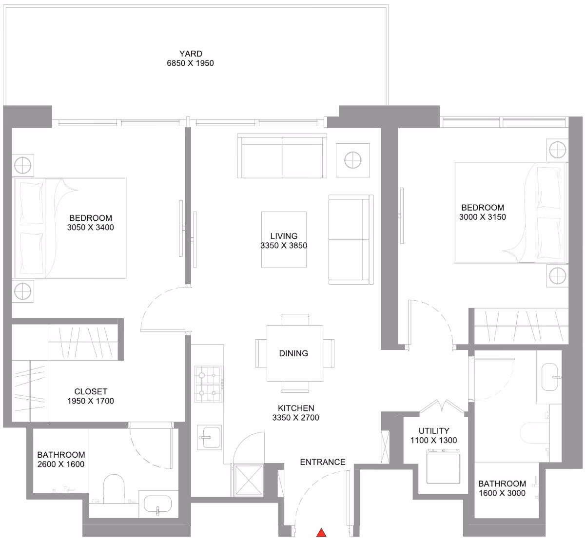 תוכנית 2 חדרי שינה · Type F ב־נדל"ן להשקעה Sobha Coastline Beach Residences, באזור Siniya Island, אום אל קוויין