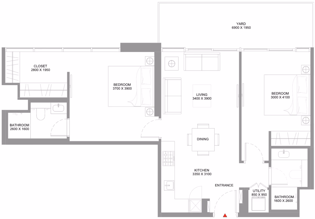 תוכנית 2 חדרי שינה · Type H - Variant 1 ב־נדל"ן להשקעה Sobha Coastline Beach Residences, באזור Siniya Island, אום אל קוויין