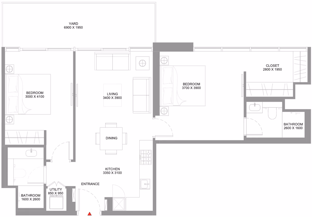 תוכנית 2 חדרי שינה · Type H ב־נדל"ן להשקעה Sobha Coastline Beach Residences, באזור Siniya Island, אום אל קוויין