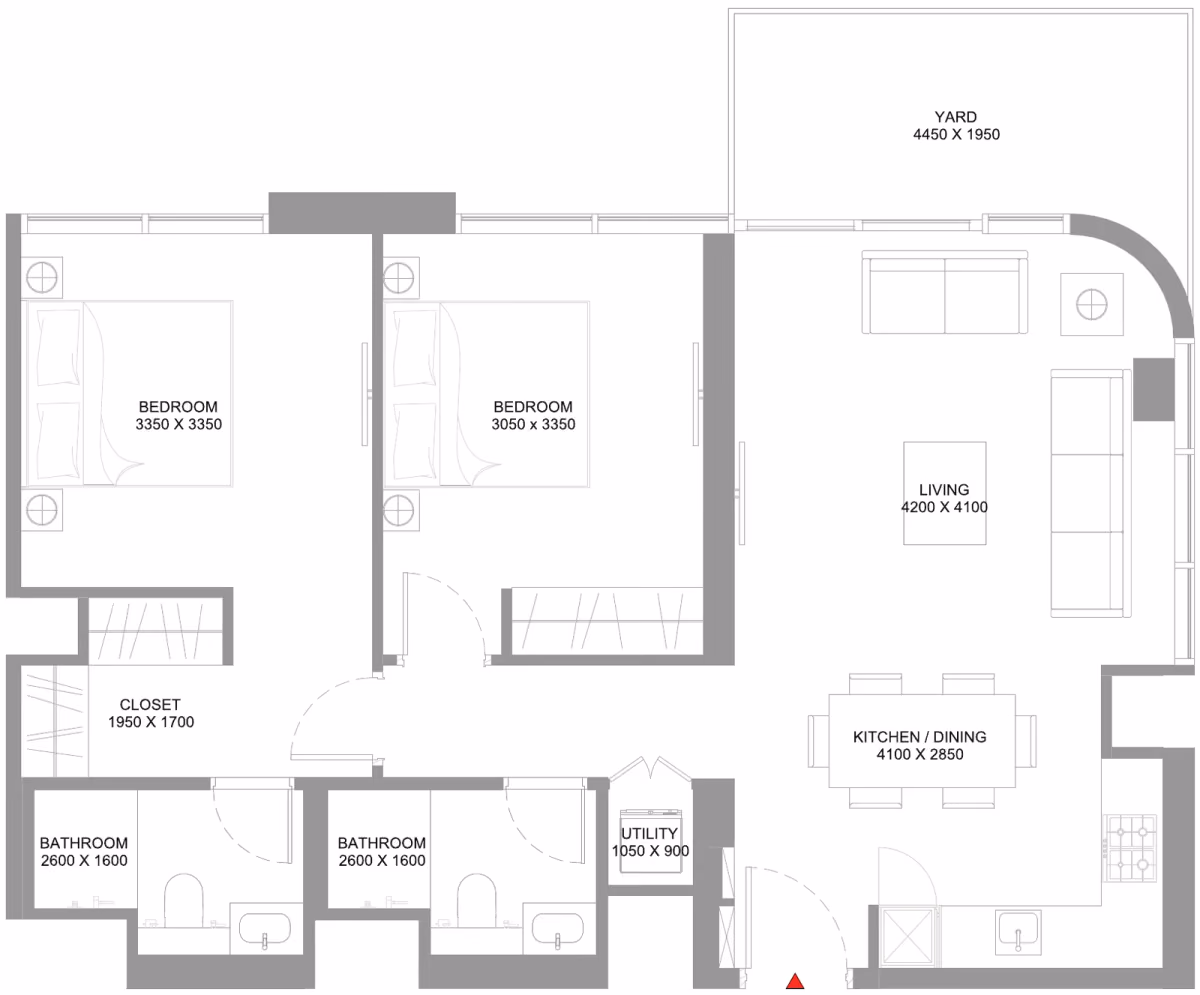 תוכנית 2 חדרי שינה · Type I - Variant 1 ב־נדל"ן להשקעה Sobha Coastline Beach Residences, באזור Siniya Island, אום אל קוויין