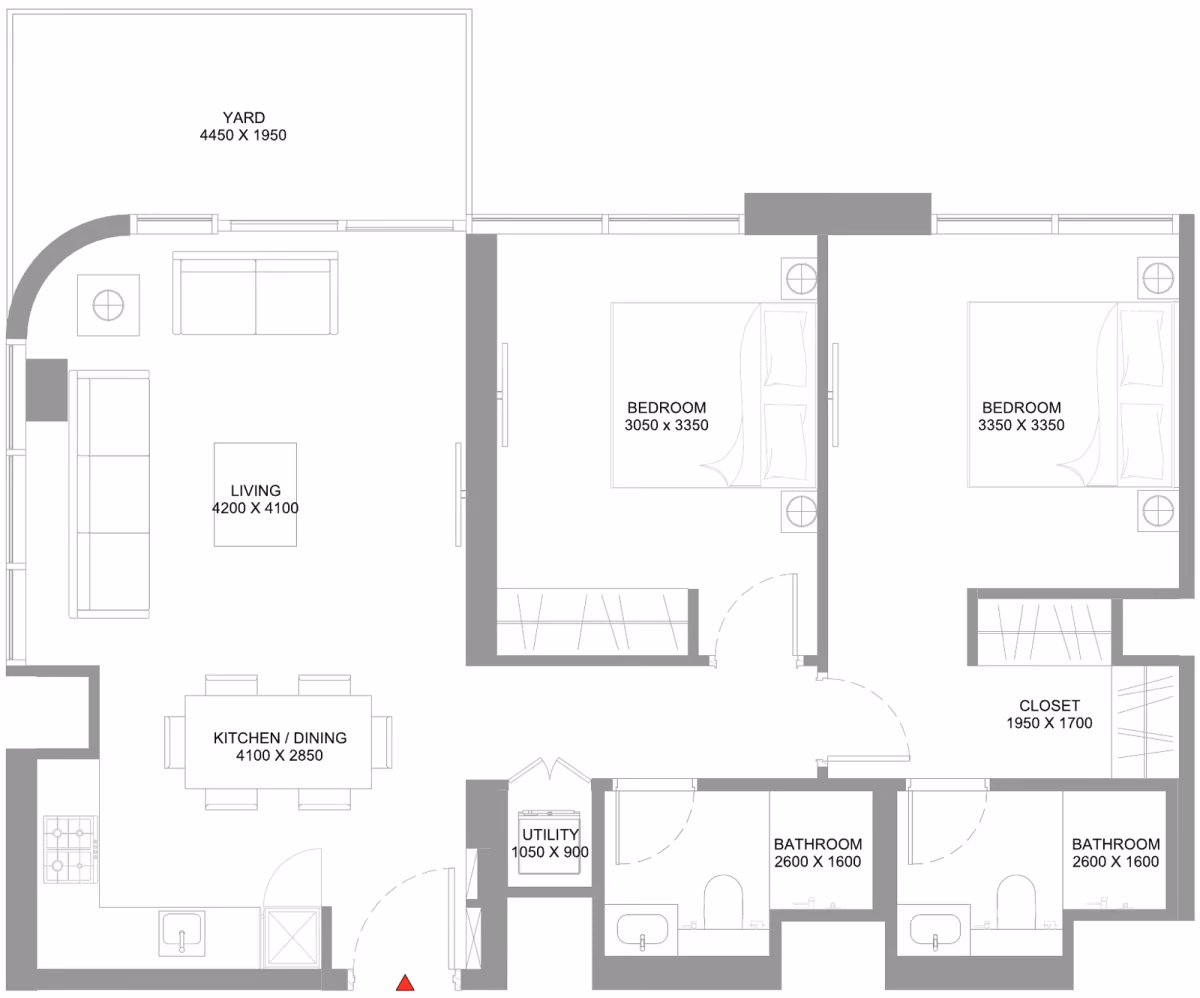 תוכנית 2 חדרי שינה · Type I ב־נדל"ן להשקעה Sobha Coastline Beach Residences, באזור Siniya Island, אום אל קוויין